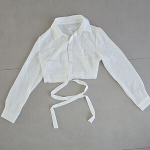 Skue Cropped White Tie-Front Button Shirt Size S